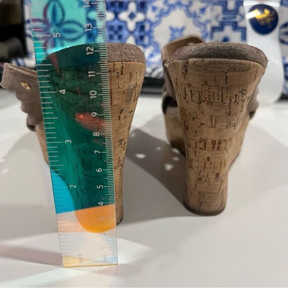 UGG Marta Strappy Cork Wedge Slide Chesnut Sandals Size 12  Suede Weave Open Toe - Picture 5 of 7